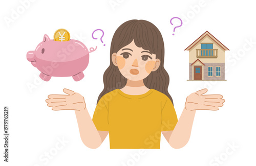 住まいにかかる費用を考える女性のイラスト