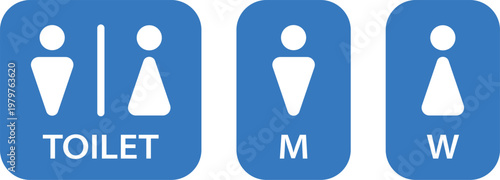 Restroom and Toilet Sign Icons Set - Male and Female Gender Symbols on Blue Background Vector for Public Washroom, Bathroom, and WC Navigation