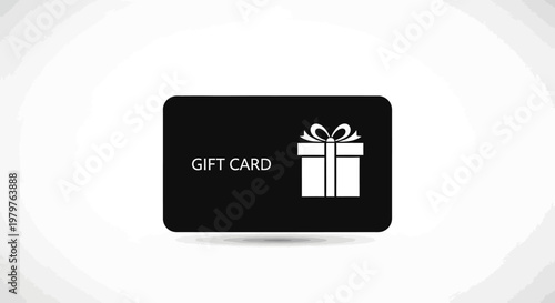 Close-up of a black gift card with a white gift icon on a clean white background