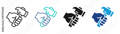 Hammer Tool icon set multiple style collection
