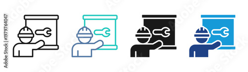 Engineer Teaching icon set multiple style collection