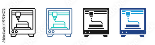 Cnc Machine icon set multiple style collection