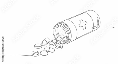 Pills spilling from medicine bottle.