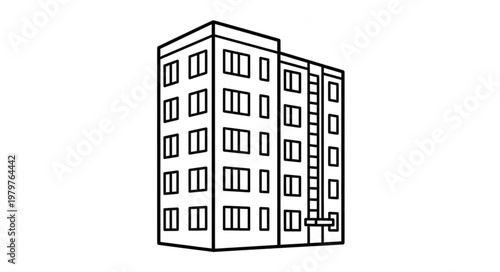 Modern Apartment Building Facade Simple Line Drawing.