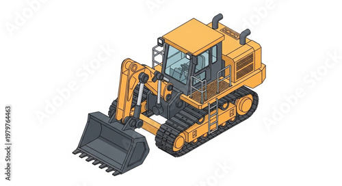 Yellow bulldozer construction vehicle isometric illustration.