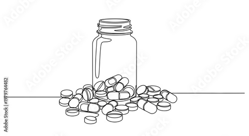 Pills spilling from a medicine bottle.