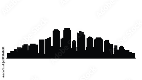 Modern urban skyline silhouette with tall skyscrapers and minimalist design in a clean vector illustration style