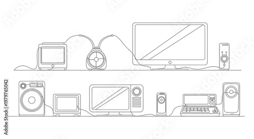 Electronics devices on a shelf.
