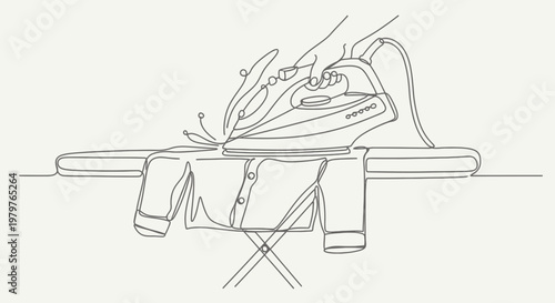 Ironing board with hot iron.