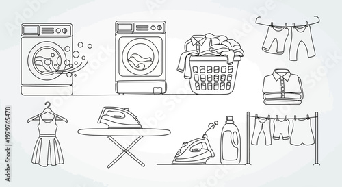 Laundry washing machines and ironing tools.