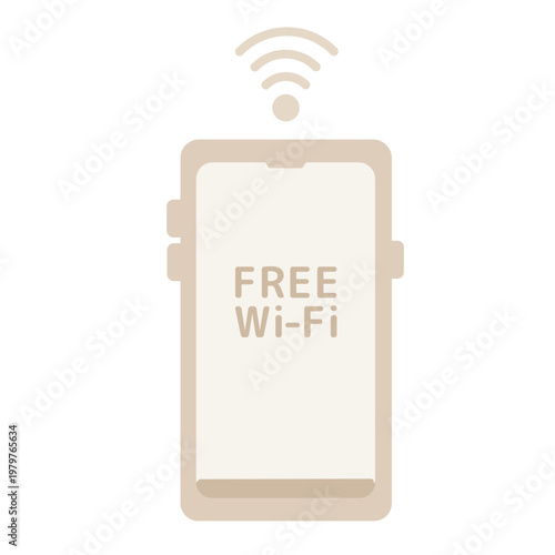 フリーWi-Fiとベージュ色のスマホのイラスト