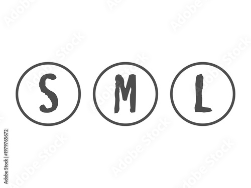 白黒のS,M,Lサイズのアイコン　イラストセット