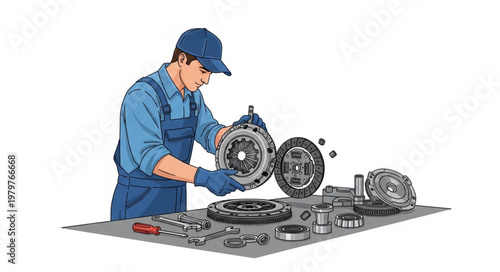 Mechanic Working on Car Parts.