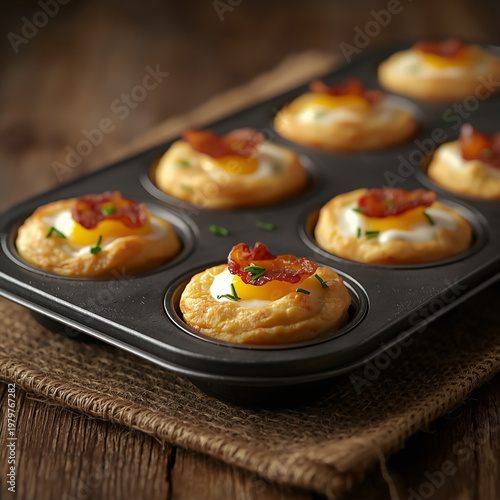 Mini Quiches in Muffin Tin with Bacon and Eggs