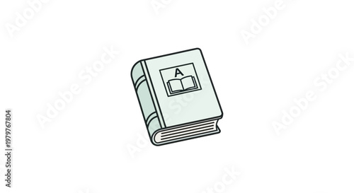 Illustrated Book Icon with Letter A and Open Pages