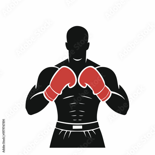 Silhouette of a boxer wearing red gloves with a muscular physique