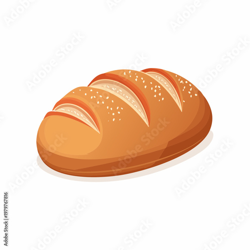 A golden-brown loaf of bread with a crispy crust and sprinkled seeds