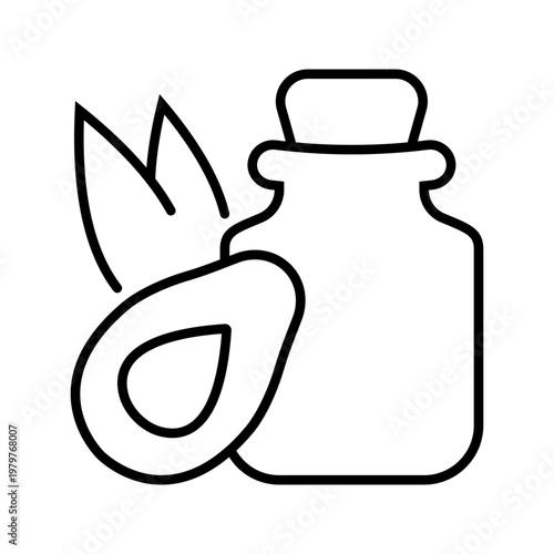Avocado oil icon. Food and edible oil line symbol. Black and white.