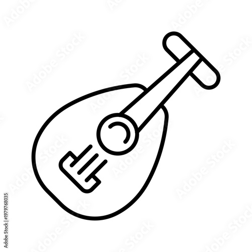 Baglama saz icon. Music and string instrument line symbol. Black and white.