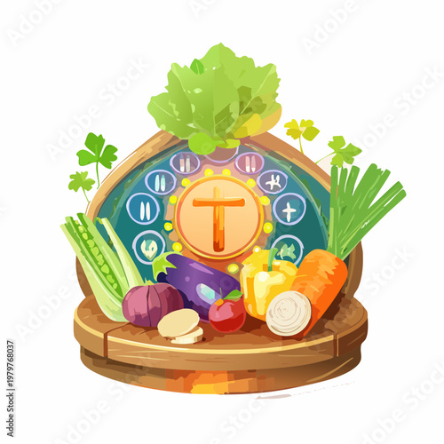 Healthy Eating and Cooking Vegetables with Digital App Interface