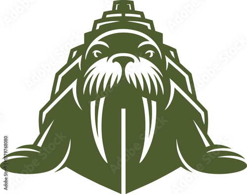 Stylized illustration of a walrus with tusks and large mustache for animal head and bold