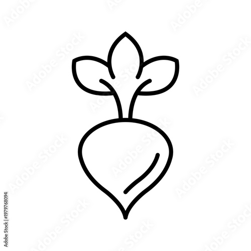 Beet root icon. Food and root vegetable line symbol. Black and white.