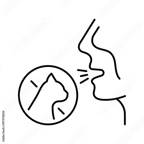 Cat allergy icon. Healthcare and allergic reaction line symbol. Black and white.