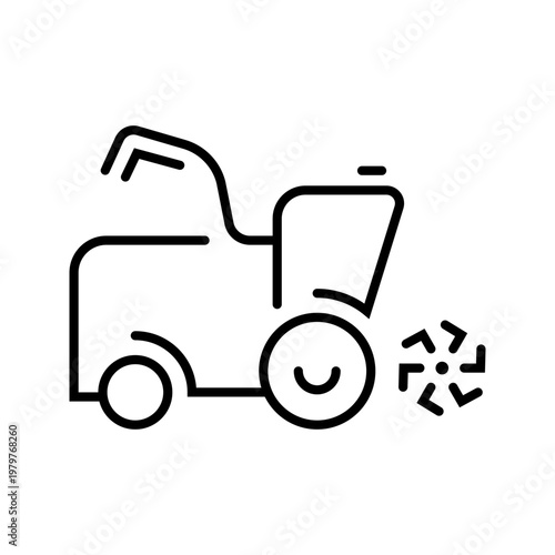 Crop harvester icon. Industry and farm machinery line symbol. Black and white.
