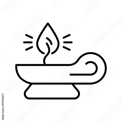 Diwali lamp icon. Culture and festival line symbol. Black and white.