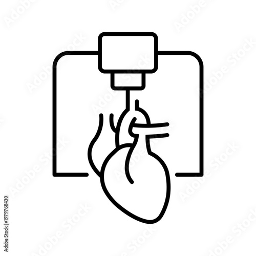 Heart bioprinting icon. Healthcare and bioprinting line symbol. Black and white.