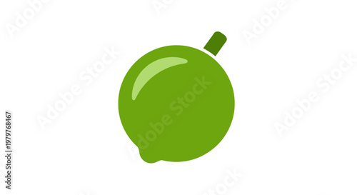 Vibrant Green Lime Icon with Stem, Isolated on White Background