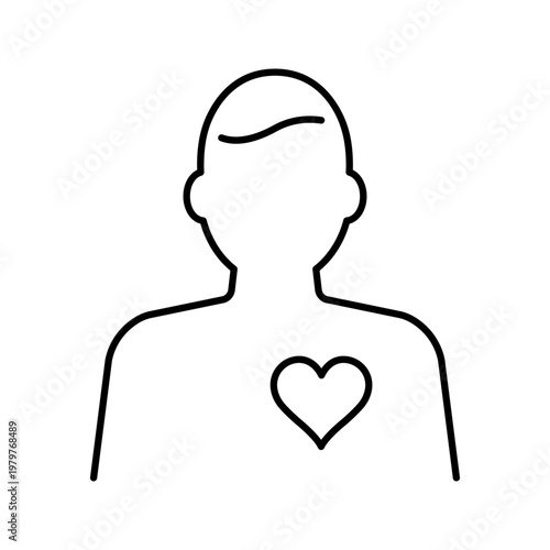 Heart patient icon. Healthcare and cardiology line symbol. Black and white.