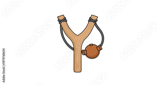 Wooden Slingshot with Leather Pouch - Isolated on White Background