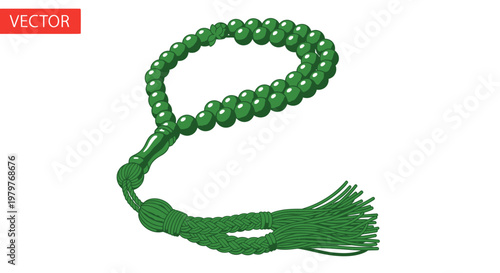 Green Islamic Prayer Beads (Tasbih) with Tassel
