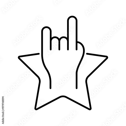 Rock hand icon. Entertainment and music line symbol. Black and white.