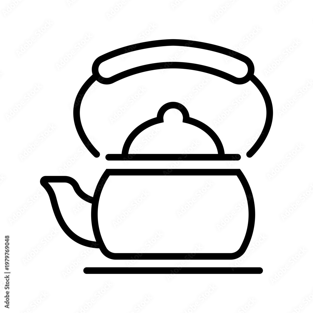 Obraz premium Tea kettle icon. Home and kitchen appliance line symbol. Black and white.