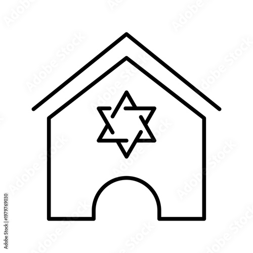 Synagogue building icon. Religion and synagogue line symbol. Black and white.