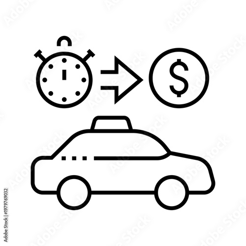 Taxi fare icon. Transport and taxi service line symbol. Black and white.