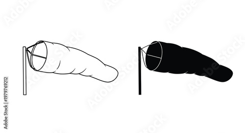 Two windsock illustrations one light and one dark shown as a silhouette