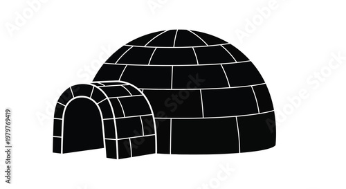 Black igloo illustration against a white background a striking silhouette