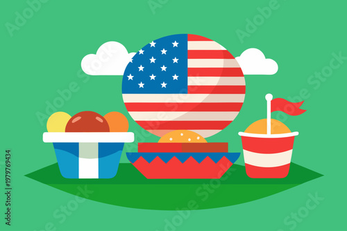 easter eggs in a basket with 4thof July