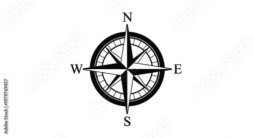 Classic compass rose with cardinal directions a striking silhouette