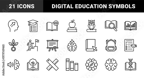 Minimalist education and knowledge line icons set