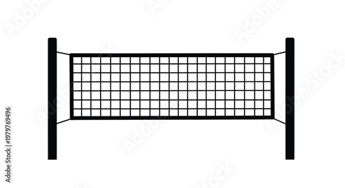 A black silhouette of a volleyball net against a white background silhouette
