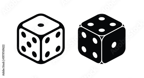 Two black dice displaying different numbers a bold silhouette