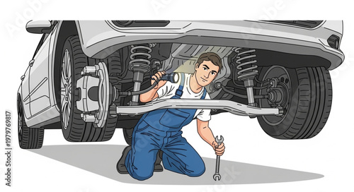 Mechanic Working Underneath a Car Performing Maintenance.