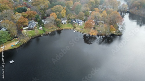 Aerial view of Samp Mortar Reservoir in Fairfield Connecticut