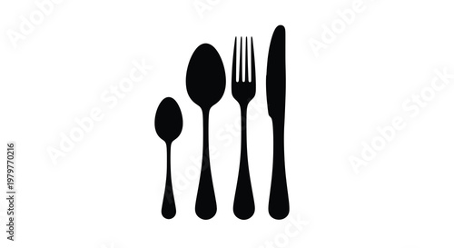 Black flatware arrangement including spoon fork and knife silhouette