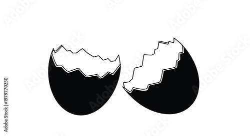 Broken eggshell fragments displayed in a stark contrasting silhouette