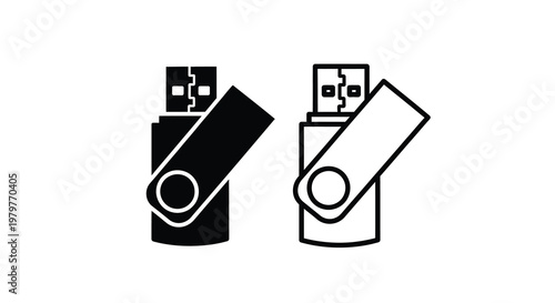 Two usb drive icons one dark and one light in silhouette